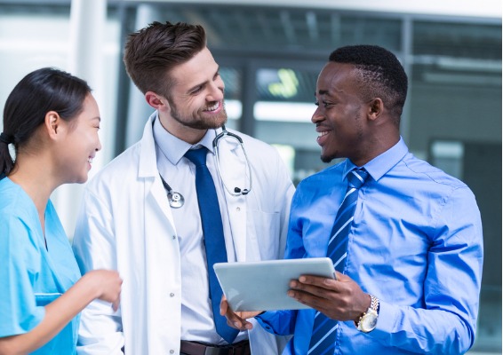 Image of informal meeting of doctors and business man