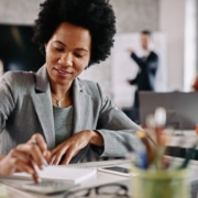 Image of business woman working at desk