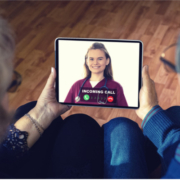Image of tablet as doctor talks on a telehealth appointment